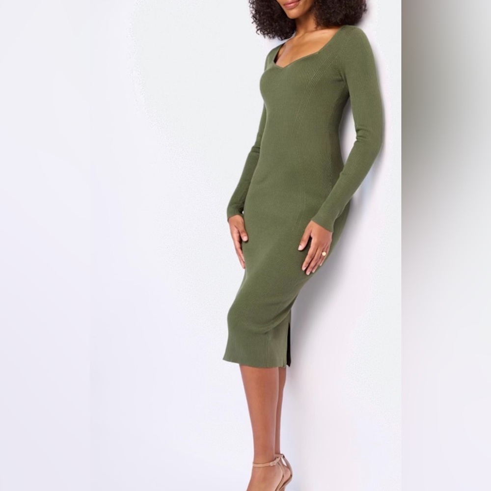 The Commons Olive Green Sweetheart Neck Midi Sweater Dress - Size L